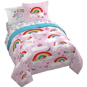 Sunny Side Up 5-Piece Unicorn Rainbow Bed Set Twin Bed Set